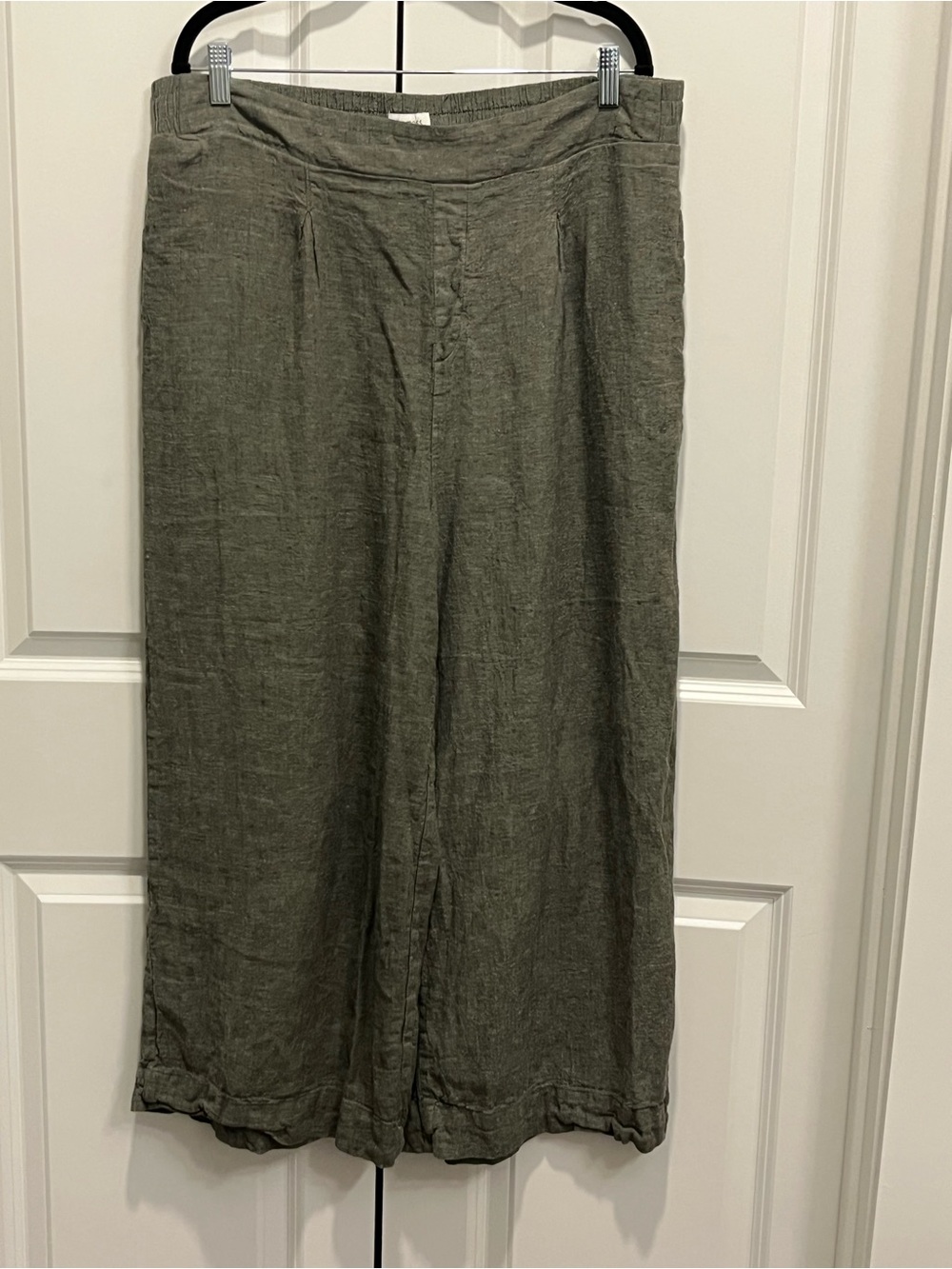 Ella Moss Linen Blend Wide Leg Cropped Pants XL Olive Green Lagenlook Resortwear